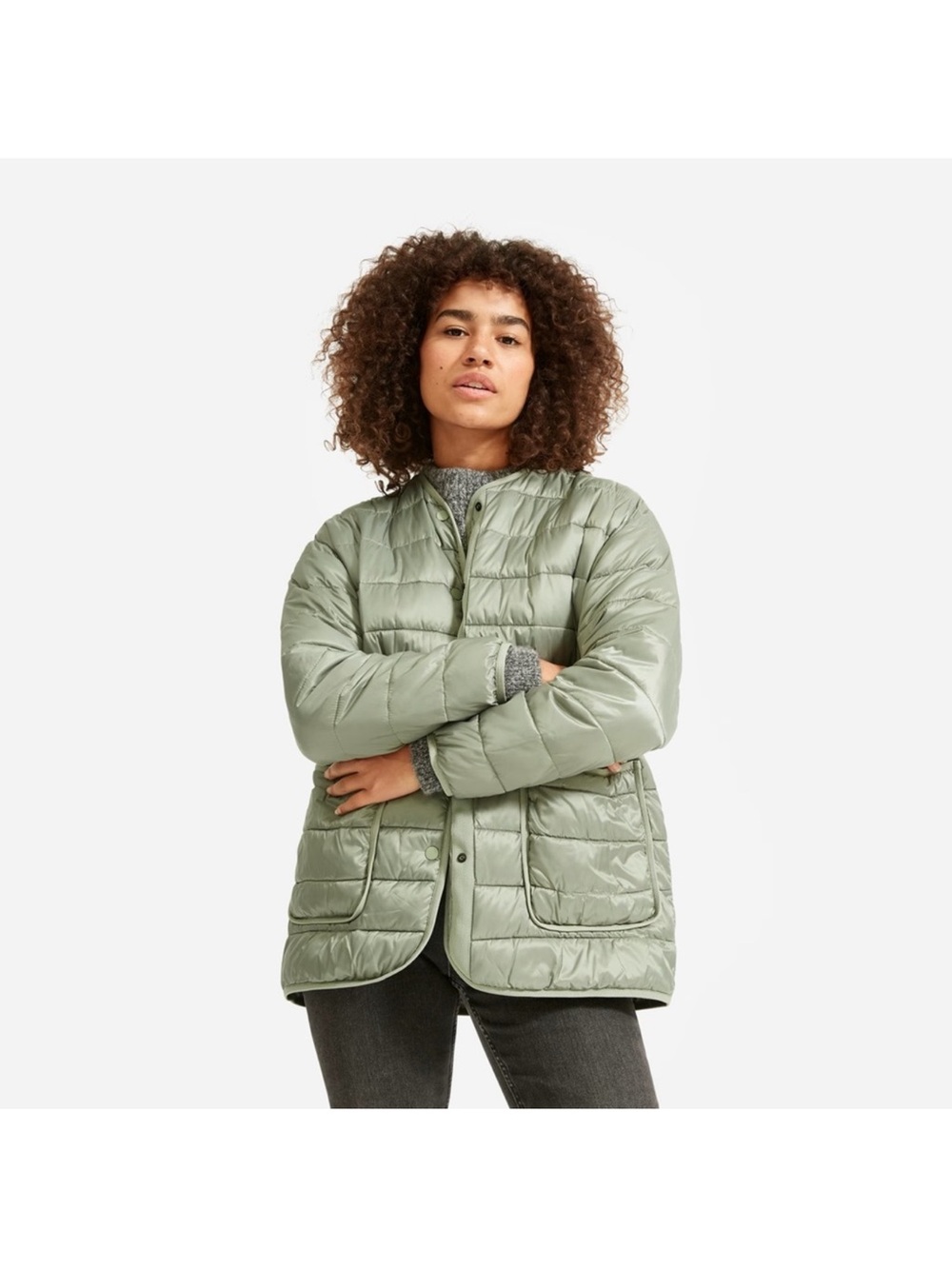 EVERLANE Quilted Army Green Lightweight Jacket M